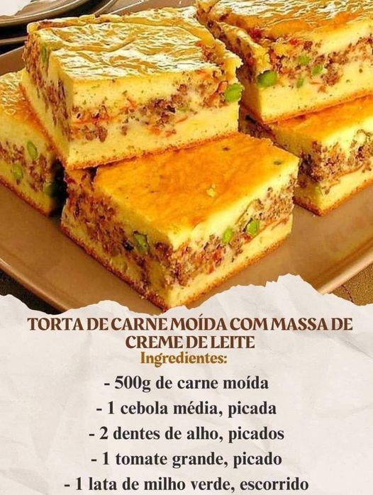 TORTA DE CARNE MOÍDA COM MASSA DE CREME DE LEITE